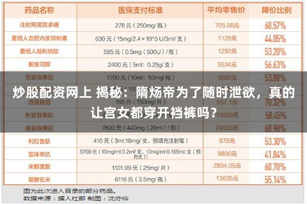 炒股配资网上 揭秘：隋炀帝为了随时泄欲，真的让宫女都穿开裆裤吗？